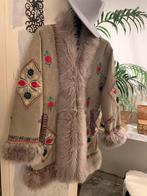 Vintage Afghaanse lammy coat L bohemian embroidery jas, Kleding | Dames, Beige, Maat 42/44 (L), Ophalen of Verzenden, Zo goed als nieuw