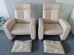 Leren ecru fauteuils, Huis en Inrichting, Fauteuils, Ophalen, Klassiek, Zo goed als nieuw, 75 tot 100 cm
