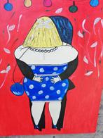Dikke Dame in Love. Acryl/doek ~spieraam. 60/80 cm., Antiek en Kunst, Ophalen