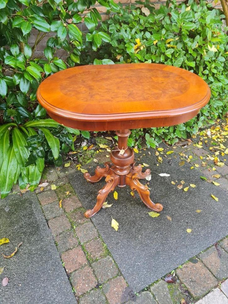 Antieke ovale wijntafel ingelegd blad foto 1 t/m 7, Antiek en Kunst, Antiek | Meubels | Tafels, Ophalen