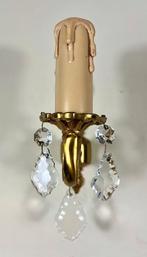 Vintage Frans bronzen wandlampje met kristallen glaspegels, Antiek en Kunst, Ophalen of Verzenden