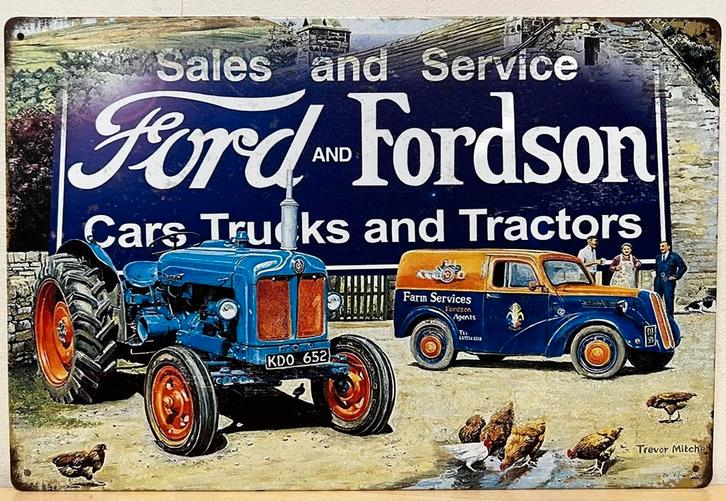 Ford en Fordson trucks en tractor reclamebord van metaal, Verzamelen, Merken en Reclamevoorwerpen, Nieuw, Reclamebord, Ophalen of Verzenden