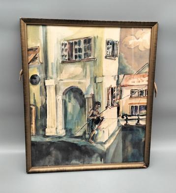 Aquarel gemaakt door Lambertus Lancée, Batavia 1947. beschikbaar voor biedingen