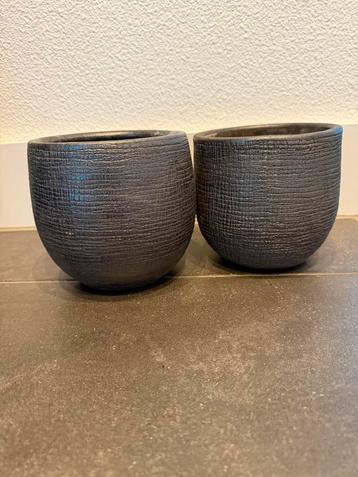 Set van 2 zwarte bloempotten beschikbaar voor biedingen