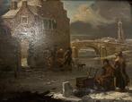 Nederlandse school (XIX) 19e Winterscene bij bevroren rivier, Ophalen of Verzenden
