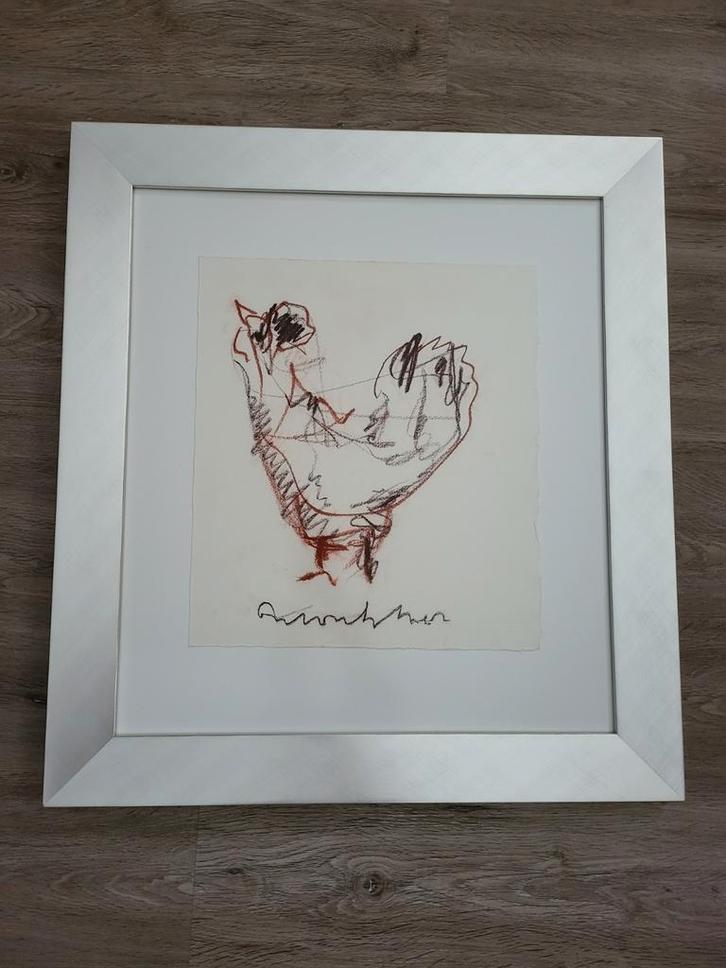 De kip krijttekening van Anton Heyboer in een mooie lijst, Antiek en Kunst, Kunst | Tekeningen en Foto's, Ophalen