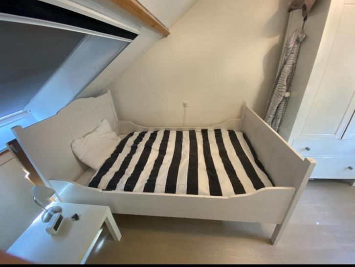 Antieke twijfelaar 120x190, Huis en Inrichting, Slaapkamer | Bedden, Gebruikt, Twijfelaar, 120 cm, 200 cm, Hout, Wit, Ophalen