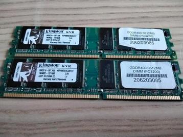 2x 512mb DDR 400Mhz (PC3200) Kingston KVR geheugen  beschikbaar voor biedingen