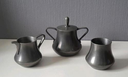 Oud tinnen suikerpotje, melkkannetje en lepelvaasje, Antiek en Kunst, Antiek | Tin, Ophalen of Verzenden