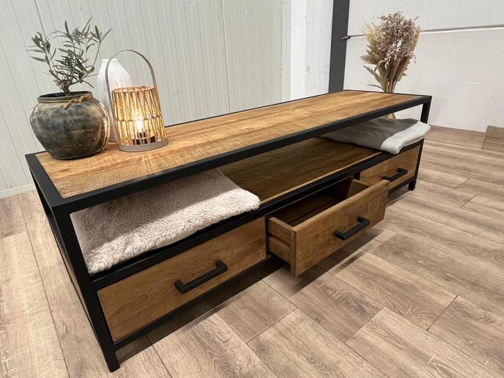 TV-Meubel Metal Teak- Nieuw in de Doos, Huis en Inrichting, Kasten | Televisiemeubels, Nieuw, Minder dan 100 cm, 150 tot 200 cm
