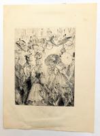 Prent straatscene met koetsen A488-3, Antiek en Kunst, Ophalen of Verzenden