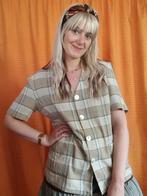 Vintage blouse - Jaren 90 - geruit - beige - 38/M/medium, Gedragen, Beige, Maat 38/40 (M), Vintage