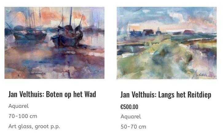Jan Velthuis, grote en kleinere aquarel, gereduceerde prijs., Antiek en Kunst, Kunst | Schilderijen | Modern, Ophalen of Verzenden