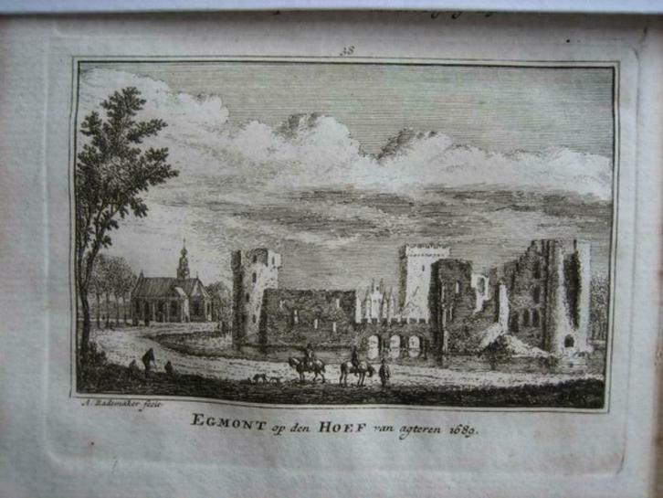 038 / Egmond op de Hoef  Kopergravure 18e Eeuw, Antiek en Kunst, Kunst | Etsen en Gravures, Ophalen of Verzenden