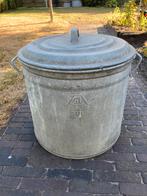 Brocante zinken wasteil met deksel - 50 liter, Ophalen