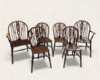 Antieke Engelse Windsor stoelen, set van 6, Huis en Inrichting, Stoelen, Ophalen, Gebruikt, Bruin, Vijf, Zes of meer stoelen