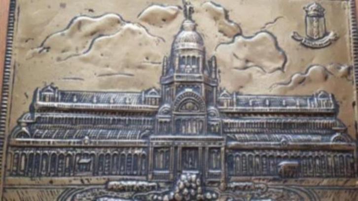 koperen plaat Latoen PALEIS VOOR VOLKSVLIJT te Amsterdam, Antiek en Kunst, Antiek | Koper en Brons, Ophalen