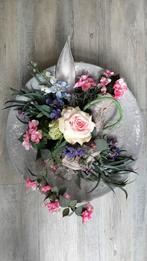 Houten Schaal met Roze Kunstbloemen, Ophalen