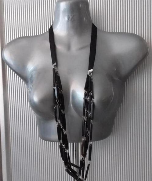 Manouk - bandketting met hoorn, Sieraden, Tassen en Uiterlijk, Kettingen, Nieuw, Steen of Mineraal, Zwart, Met hanger, Verstelbaar