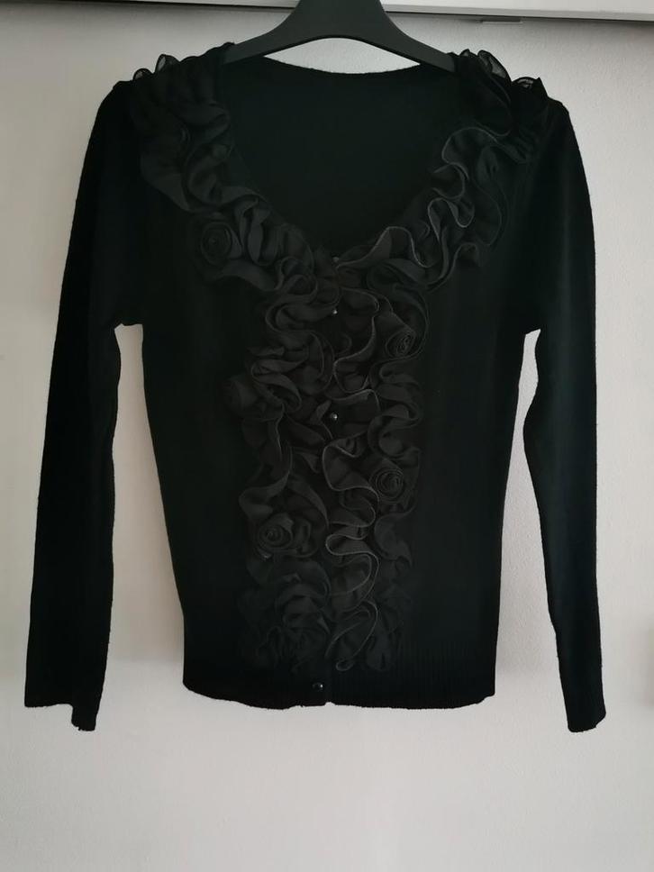 Tricot vest met organza mt. S, Kleding | Dames, Truien en Vesten, Zo goed als nieuw, Maat 36 (S), Zwart, Verzenden