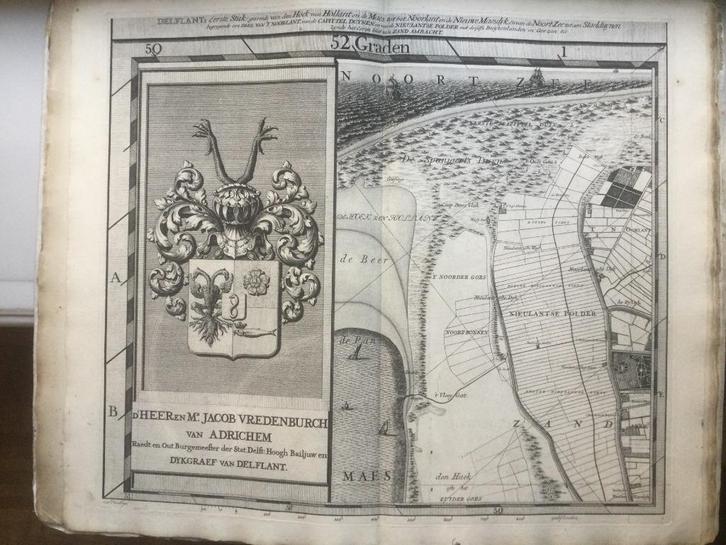Delftland, Hoek van Holland, Cruquius, 1712. Grote kaart, Antiek en Kunst, Kunst | Etsen en Gravures, Verzenden