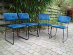 4 mooie buisframe stoelen....blauw fluweel...., Huis en Inrichting, Stoelen, Ophalen, Zo goed als nieuw, Blauw, Vier