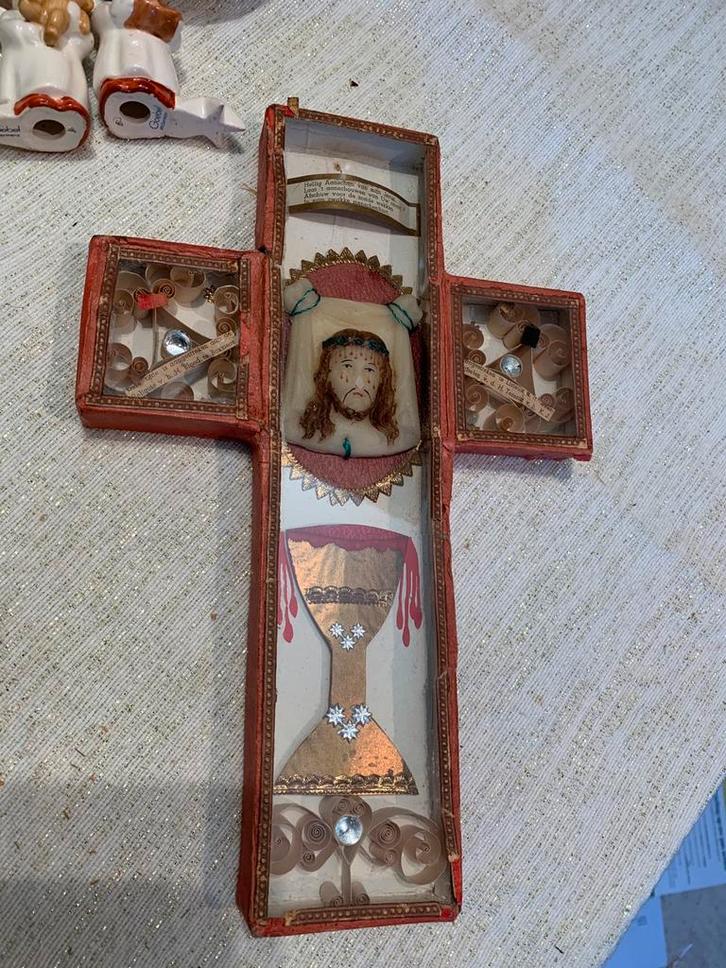Antiek Relikwie Kruisje met Relikwieën, Antiek en Kunst, Antiek | Religie, Ophalen of Verzenden