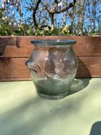 Antieke dik glazen pot vaas met oortjes, Ophalen of Verzenden