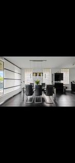 Eettafel met 6 leren stoelen en glazen blad, Huis en Inrichting, Complete eetkamers, Ophalen of Verzenden, Gebruikt, 4 tot 6 stoelen