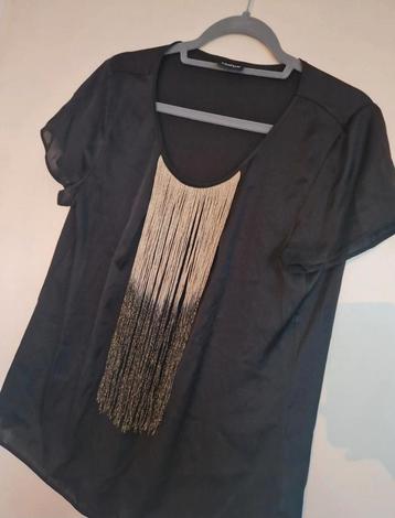 Nieuwe chique feestelijke zwarte Taifun top met franjes XL beschikbaar voor biedingen