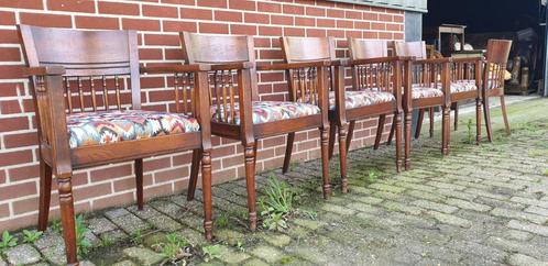 6 kersenhout eetkamer armstoelen, Huis en Inrichting, Stoelen, Zo goed als nieuw, Stof, Bruin, Ophalen