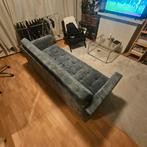 Suede chesterfield bank - blauw/groen, Ophalen, Overige materialen, Gebruikt, Chesterfield