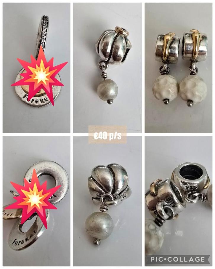 Schitterende bicolor Pandora bedels, zilver met 14k goud, Sieraden, Tassen en Uiterlijk, Bedels, Zo goed als nieuw, Pandora, Zilver