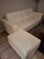 Leren Bank met Hocker- 220cm Breed, Huis en Inrichting, Gebruikt, Driepersoons, 75 tot 100 cm, Ophalen of Verzenden