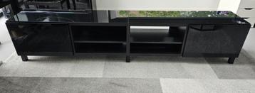 Ikea Besta 240x40x38 zwart glasplaat hoogglans deur en lade