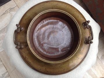Vintage retro koperen schaal rond Brassero / glazen schaal beschikbaar voor biedingen