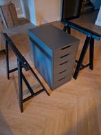 Ikea Alex ladeblok + Oddvald schragen bureau, Ophalen, Gebruikt, Bureau