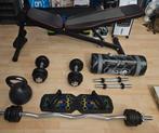 Fitness set: dumbells, trainingsbank, curl stang, kettlebell, Sport en Fitness, Fitnessmaterialen, Ophalen, Zo goed als nieuw