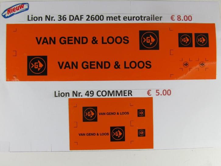 Lion Toys Van Gend & Loos stickerset als vervanging, Hobby en Vrije tijd, Modelauto's | 1:50, Nieuw, Bus of Vrachtwagen, Lion Toys