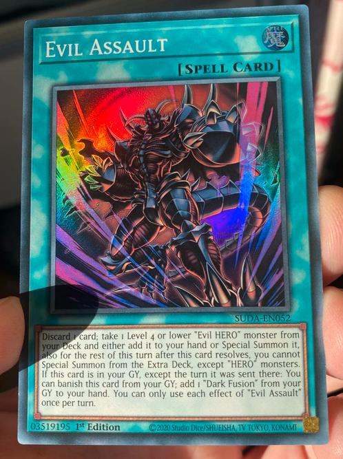 Yu-Gi-Oh! Evil Assault SUDA 1st Edition M/NM !, Hobby en Vrije tijd, Verzamelkaartspellen | Yu-gi-Oh!, Zo goed als nieuw, Losse kaart