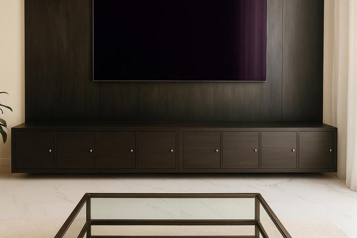 IKEA Kallax TV-meubel – zwartbruin (294 cm), Huis en Inrichting, Kasten | Televisiemeubels, Zo goed als nieuw, Minder dan 100 cm