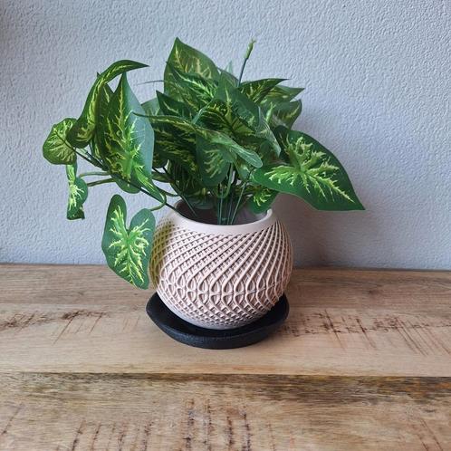 Bloempot Beige/Zwart, Tuin en Terras, Bloempotten, Nieuw, Kunststof, Binnen, Minder dan 40 cm, Minder dan 25 cm, Rond, Ophalen of Verzenden