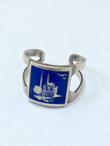 Zilveren Ring met Blauwe Emaille  beschikbaar voor biedingen