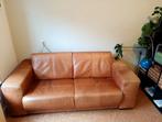 Cognac bruine leren bank, Huis en Inrichting, Gebruikt, Driepersoons, Ophalen of Verzenden, Rechte bank