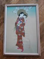 Japanse Geisha op zijde Vintage rond 1900, Antiek en Kunst, Ophalen of Verzenden