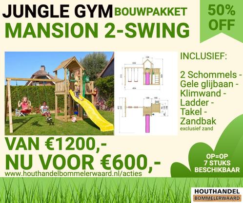 Hout speeltoestel Jungle Gym 2-Swing, Kinderen en Baby's, Speelgoed | Buiten | Speeltoestellen, Glijbaan, Klimwand, Schommel, Zandbak