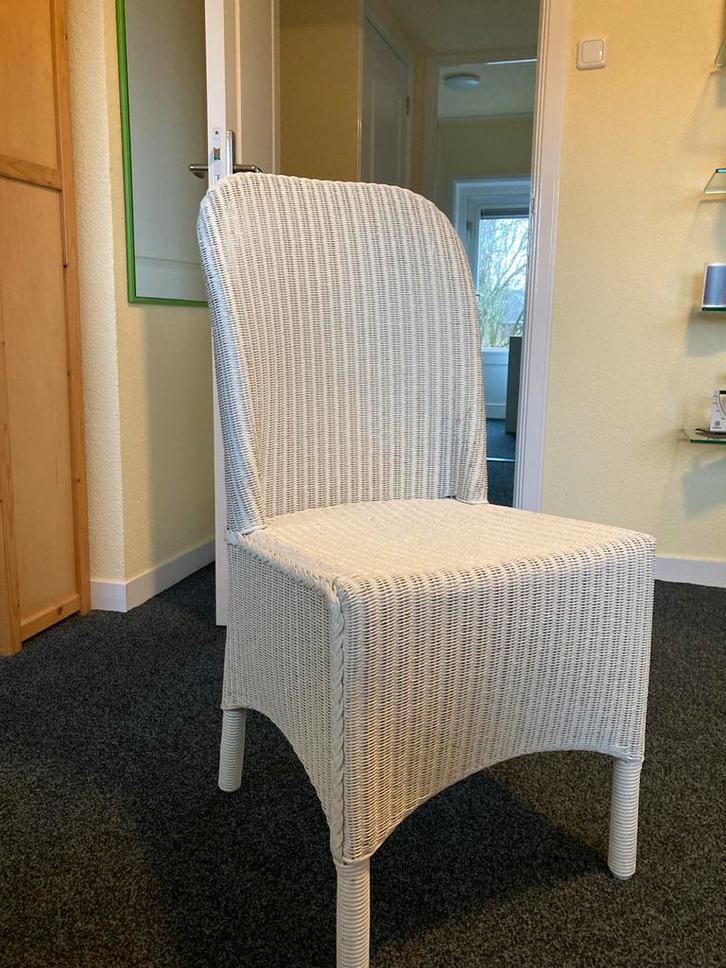 Witte Lloyd Loom Riet Stoelen 4-6 stuks, Huis en Inrichting, Stoelen, Gebruikt, Vijf, Zes of meer stoelen, Riet of Rotan, Wit
