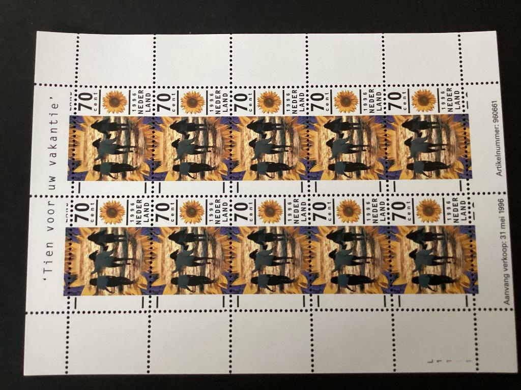 1996, Strand, blok met 10 zegels, 1678, Postzegels en Munten, Postzegels | Nederland, Verzenden, Na 1940, Postfris