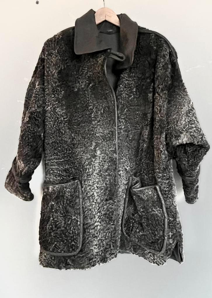 grijze vintage bontjas echt bont L/XL, Kleding | Dames, Jassen | Winter, Zo goed als nieuw, Maat 42/44 (L), Grijs, Ophalen of Verzenden