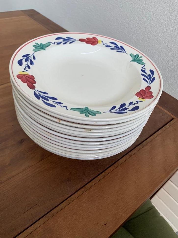 Boerenbont borden plat en diep, Huis en Inrichting, Keuken | Servies, Gebruikt, Bord(en), Boerenbont, Aardewerk, Ophalen of Verzenden